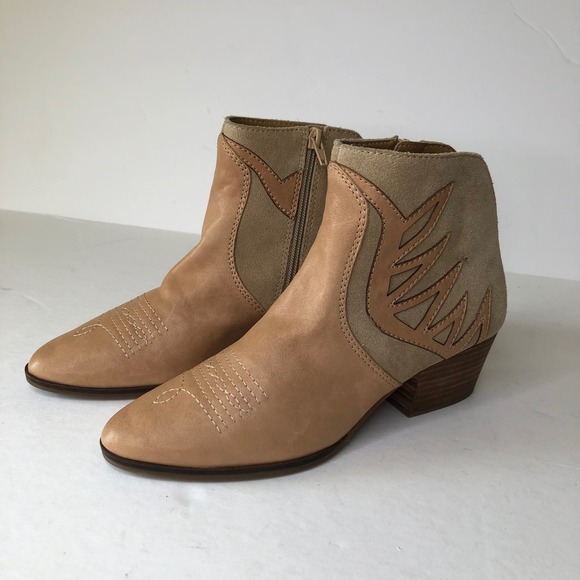 Lucky Brand Idellina Tan Beige Leather Suede Western Ankle Boots Women's 7.5 - Picture 9 of 16